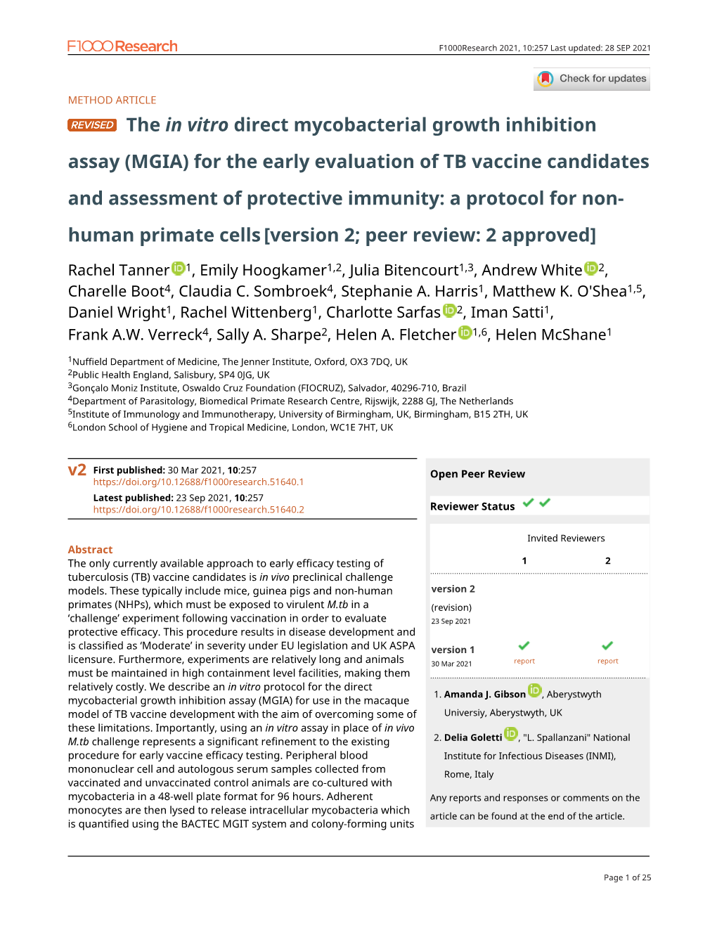 The in Vitro Direct Mycobacterial Growth Inhibition