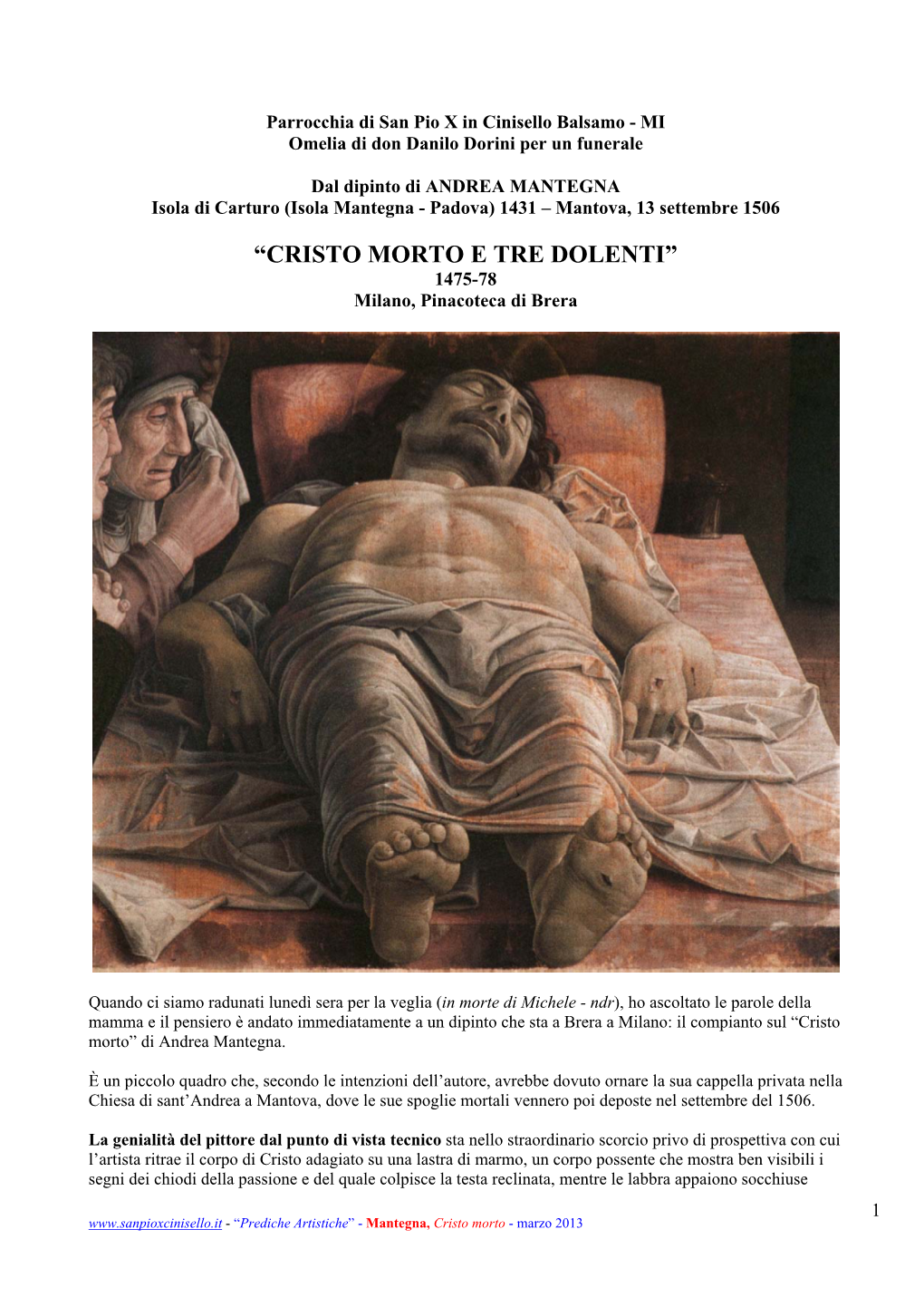 CRISTO MORTO E TRE DOLENTI” 1475-78 Milano, Pinacoteca Di Brera