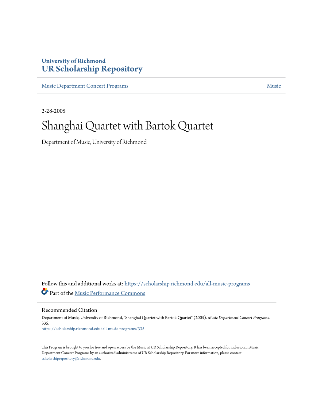 Shanghai Quartet with Bartok Quartet Department of Music, University of Richmond