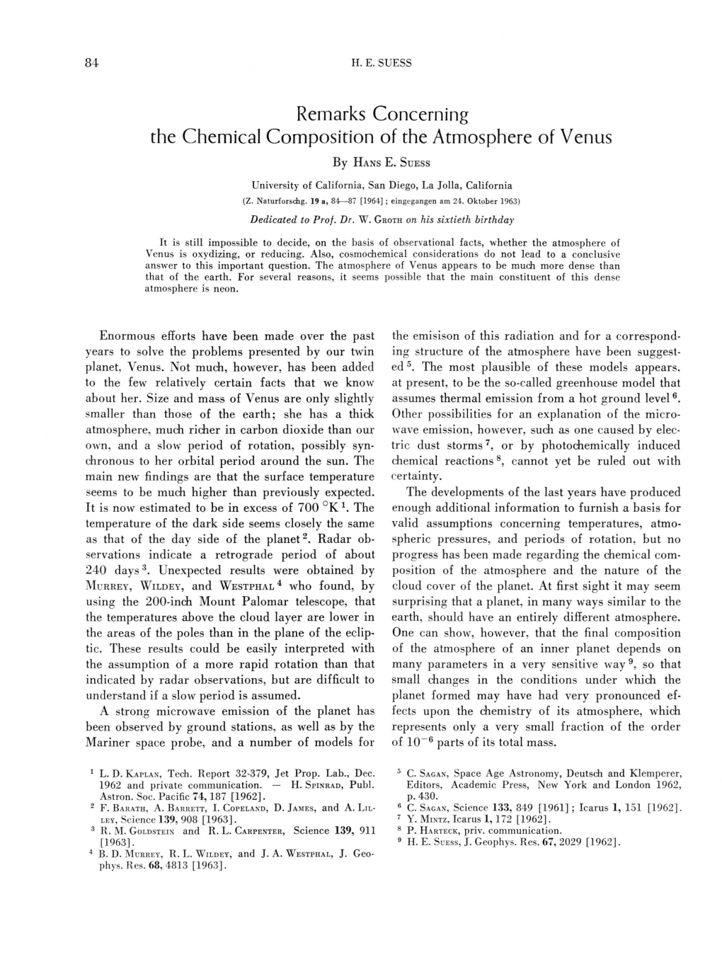 Remarks Concerning the Chemical Composition of the Atmosphere of Venus