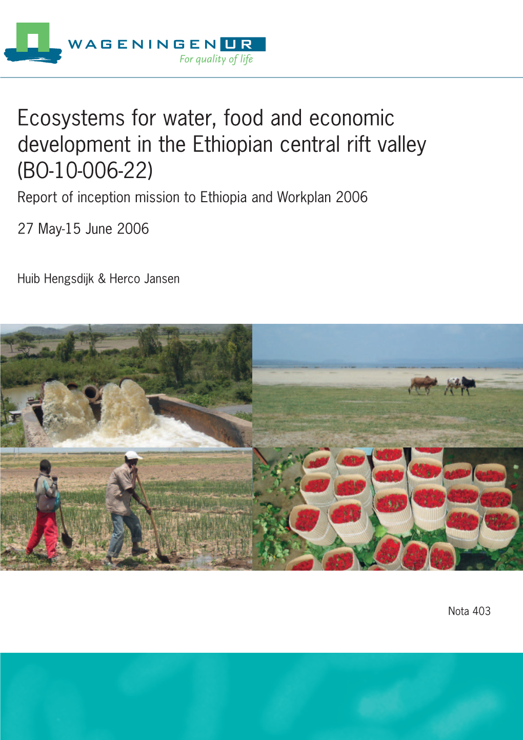 Ecosystems for Water, Food and Economic Development in the Ethiopian Central Rift Valley (BO-10-006-22) Report of Inception Mission to Ethiopia and Workplan 2006