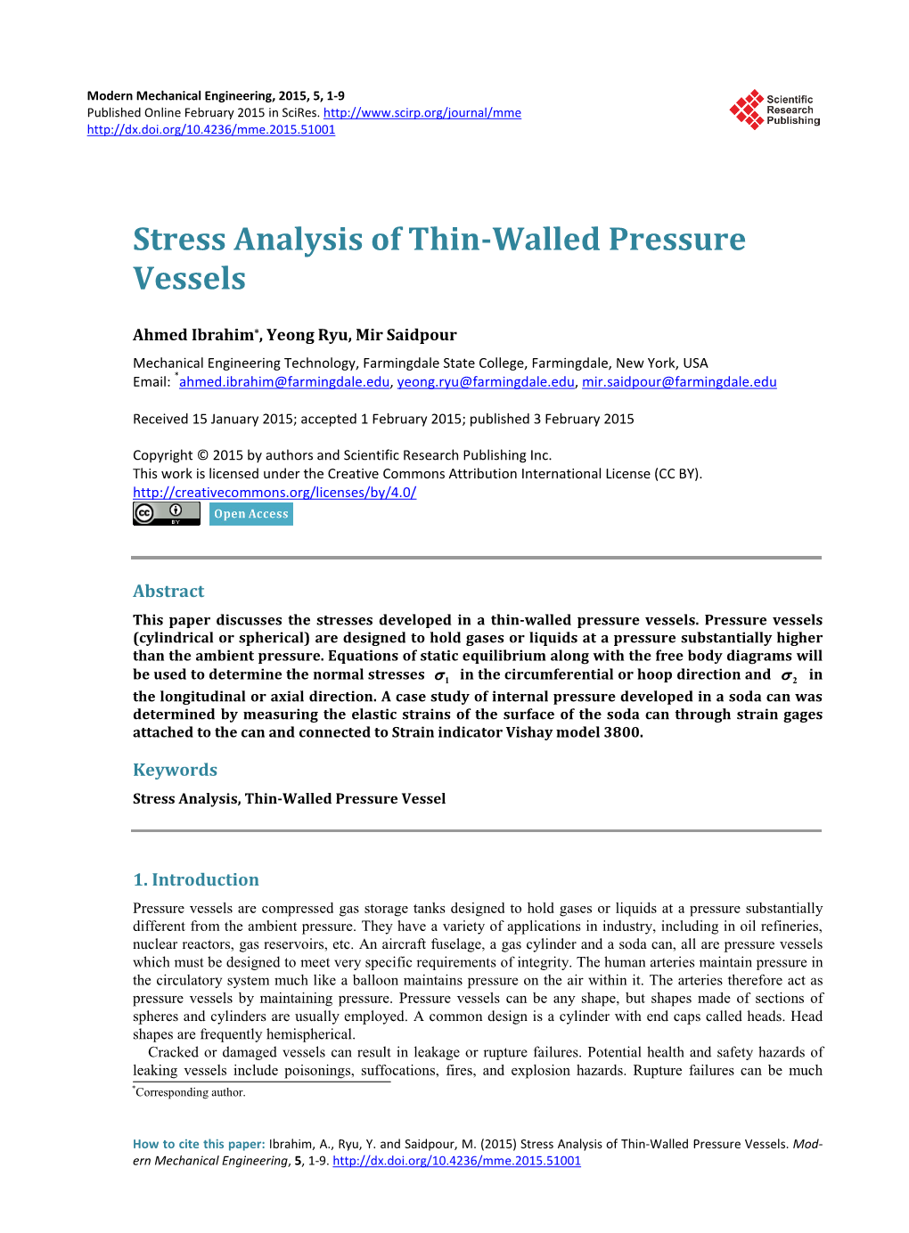 Stress Analysis of Thin-Walled Pressure Vessels