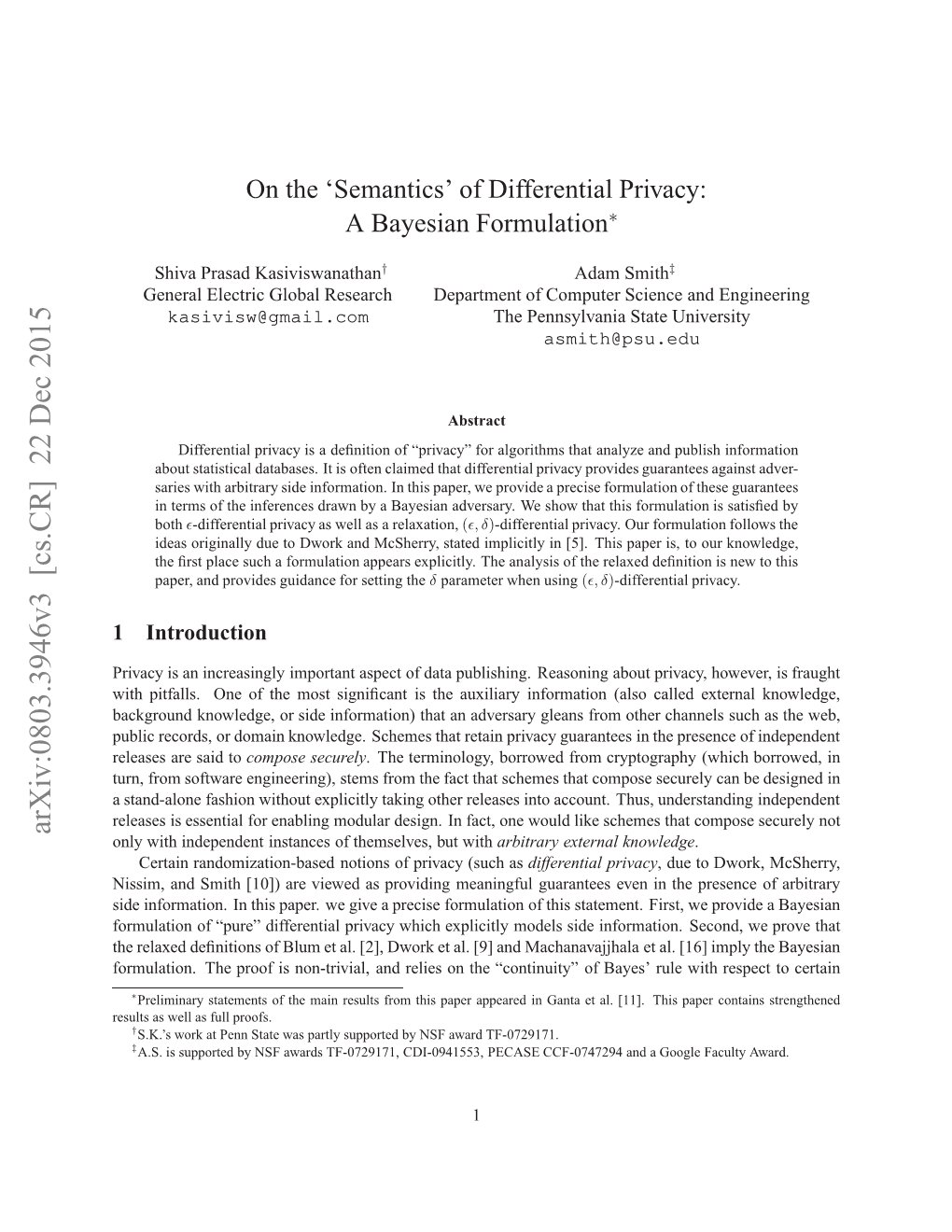 On Thesemantics' of Differential Privacy: a Bayesian Formulation