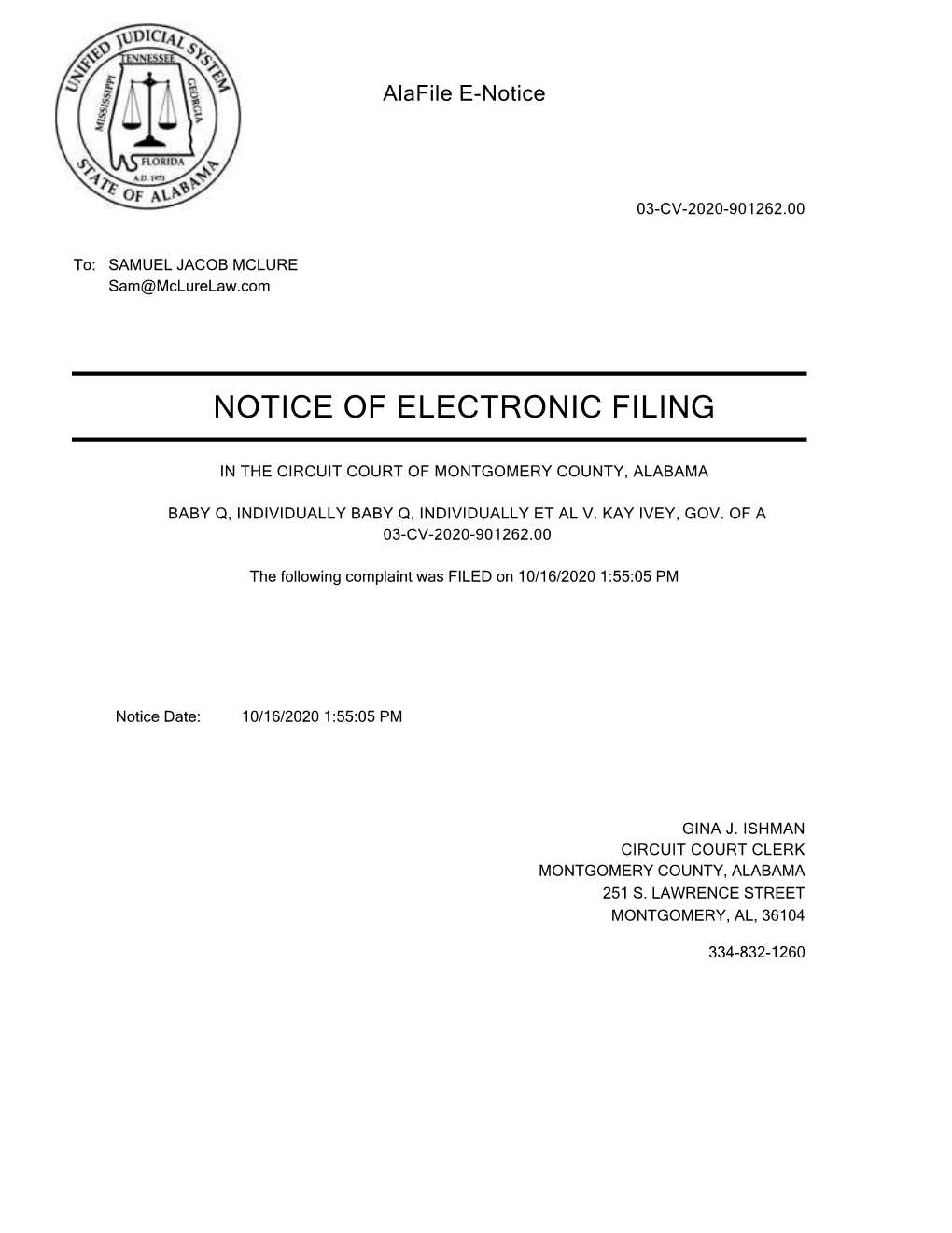 Notice of Electronic Filing