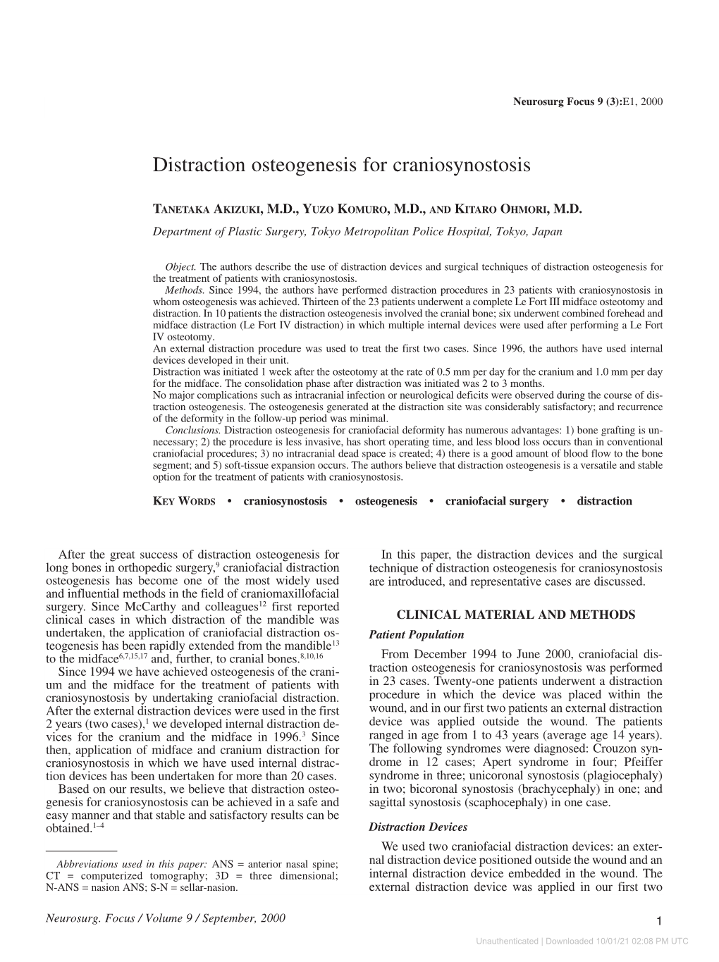 Distraction Osteogenesis for Craniosynostosis