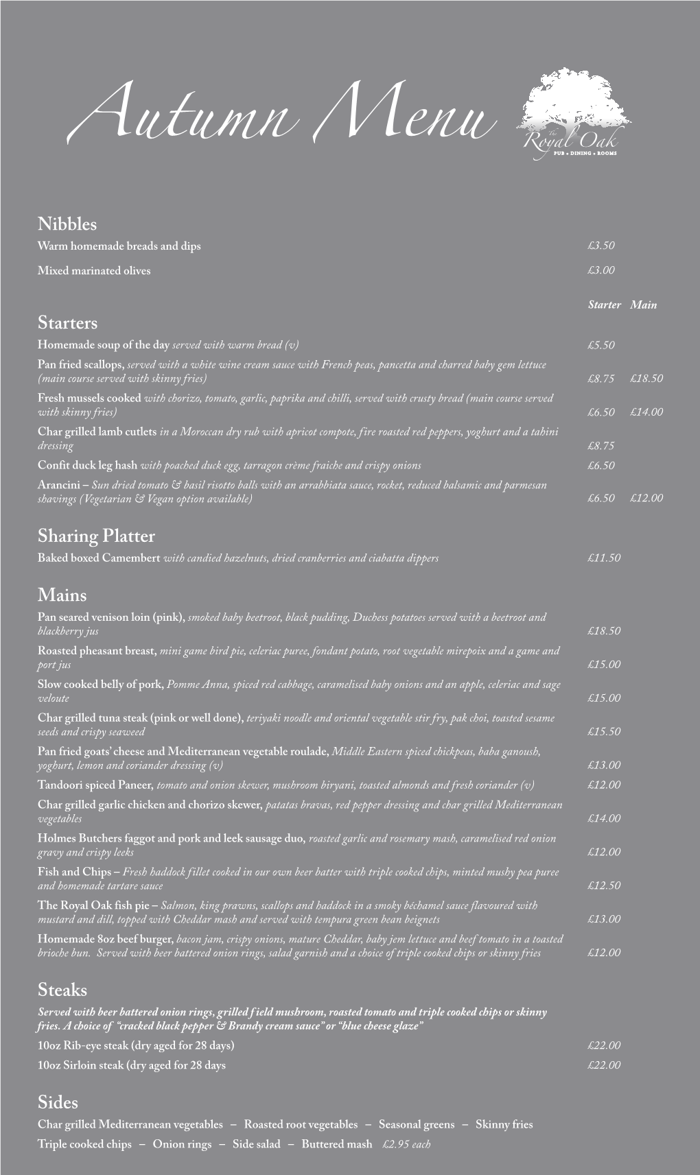 Autumn Menu Nibbles Warm Homemade Breads and Dips £3.50