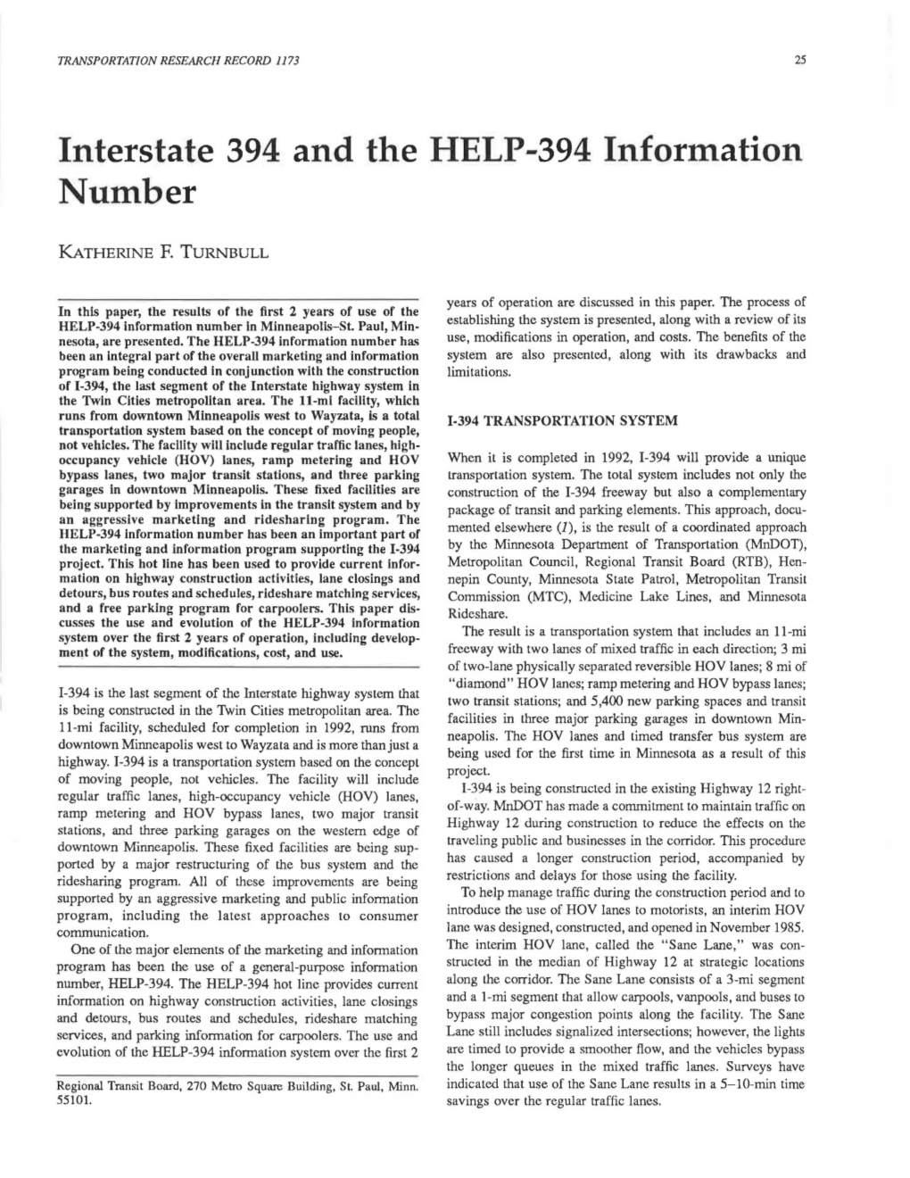 Interstate 394 and the HELP-394 Information Number