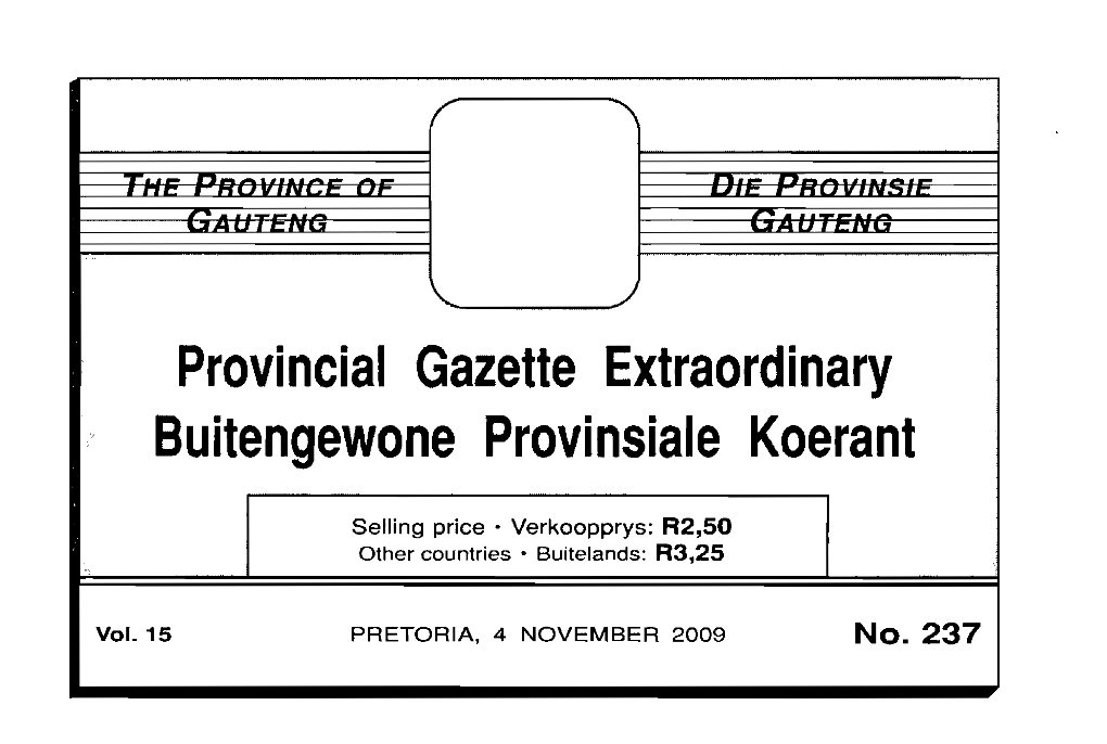 Provincial Gazette Extraordinary Buitengewone Provinsiale Koerant