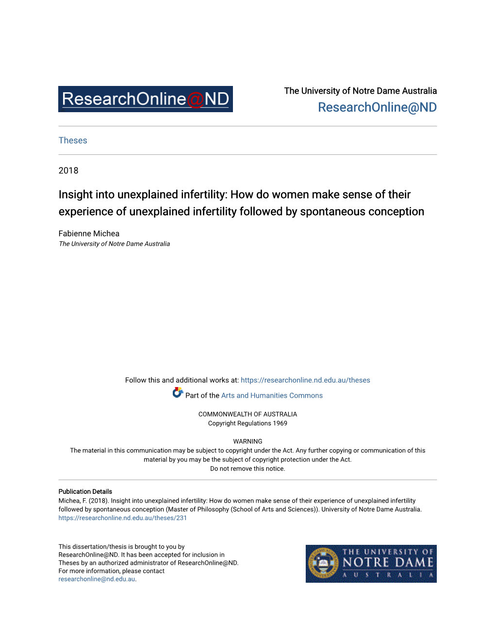 Insight Into Unexplained Infertility: How Do Women Make Sense of Their Experience of Unexplained Infertility Followed by Spontaneous Conception