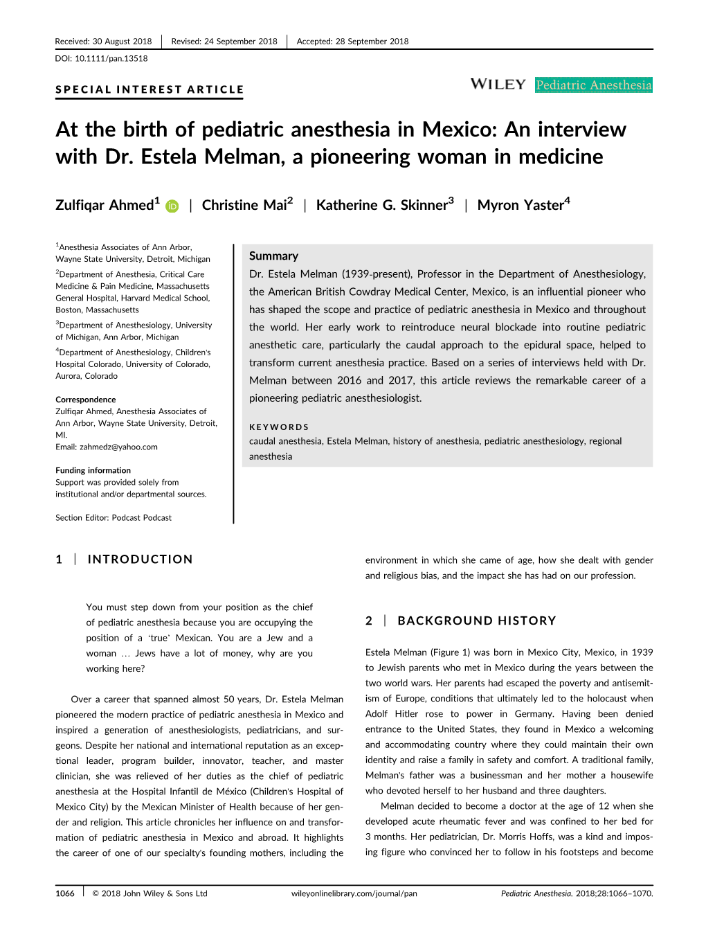 At the Birth of Pediatric Anesthesia in Mexico: an Interview with Dr