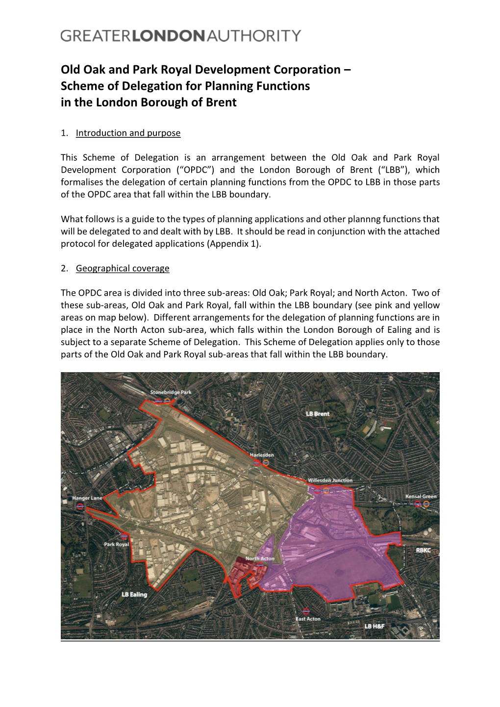 Old Oak and Park Royal Development Corporation – Scheme of Delegation for Planning Functions in the London Borough of Brent