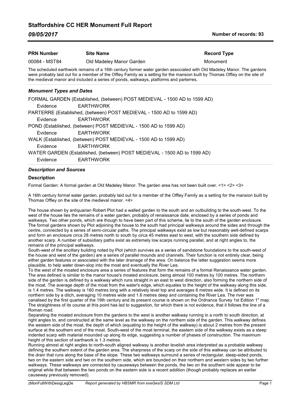Staffordshire CC HER Monument Full Report 09/05/2017 Number of Records: 93