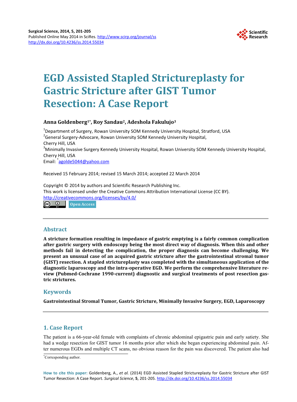 EGD Assisted Stapled Strictureplasty for Gastric Stricture After GIST Tumor Resection: a Case Report