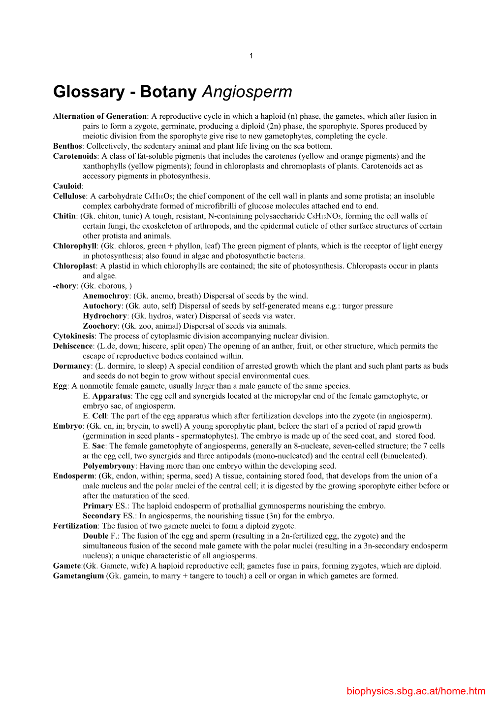 Glossary - Botany Angiosperm