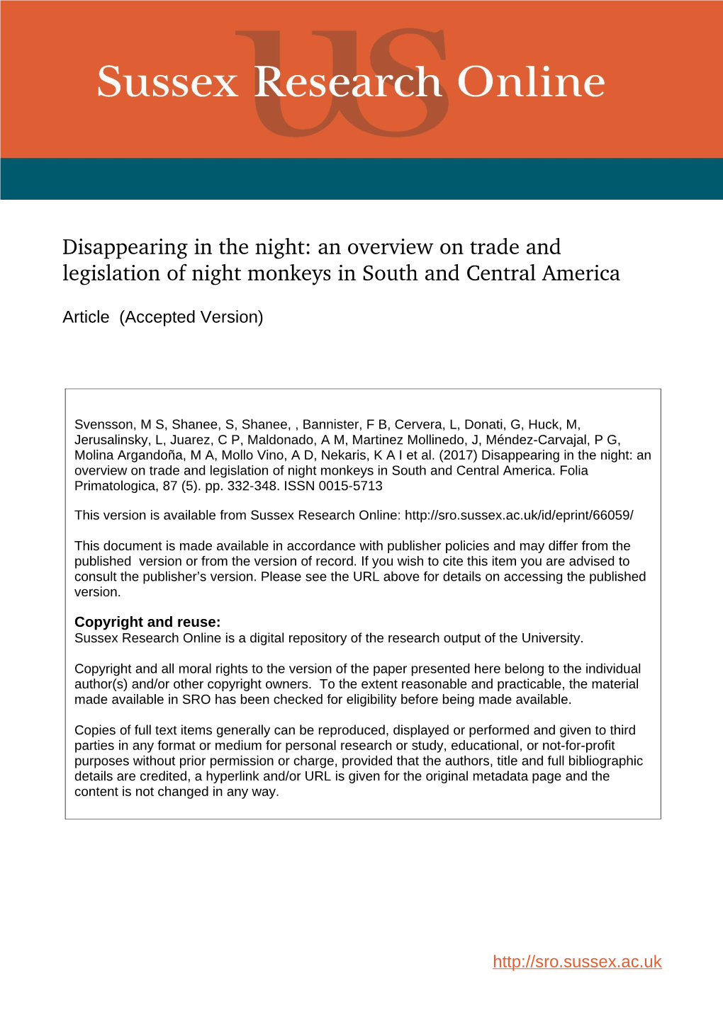 Disappearing in the Night: an Overview on Trade and Legislation of Night Monkeys in South and Central America