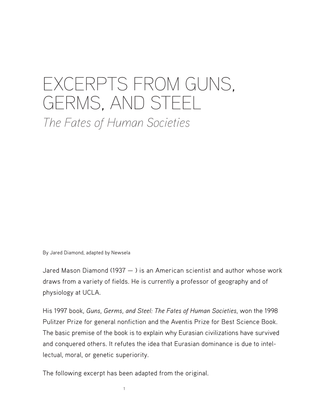 EXCERPTS from GUNS, GERMS, and STEEL the Fates of Human Societies 1060L