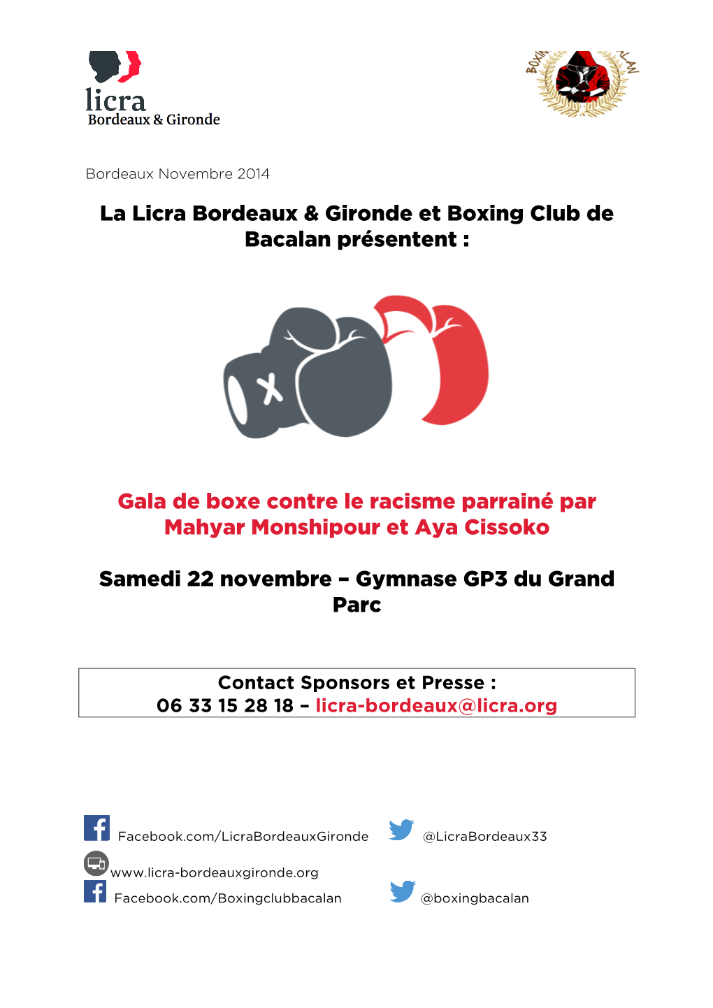 La Licra Bordeaux & Gironde Et Boxing Club De Bacalan Présentent : Gala De Boxe Contre Le Racisme Parrainé Par Mahyar Mons