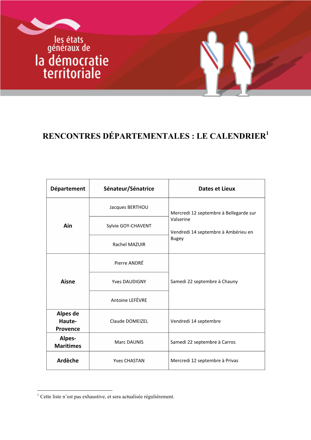 Rencontres Départementales : Le Calendrier1