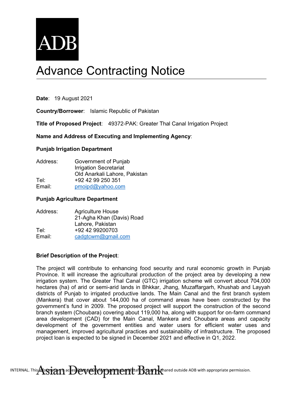 Advance Contracting Notice