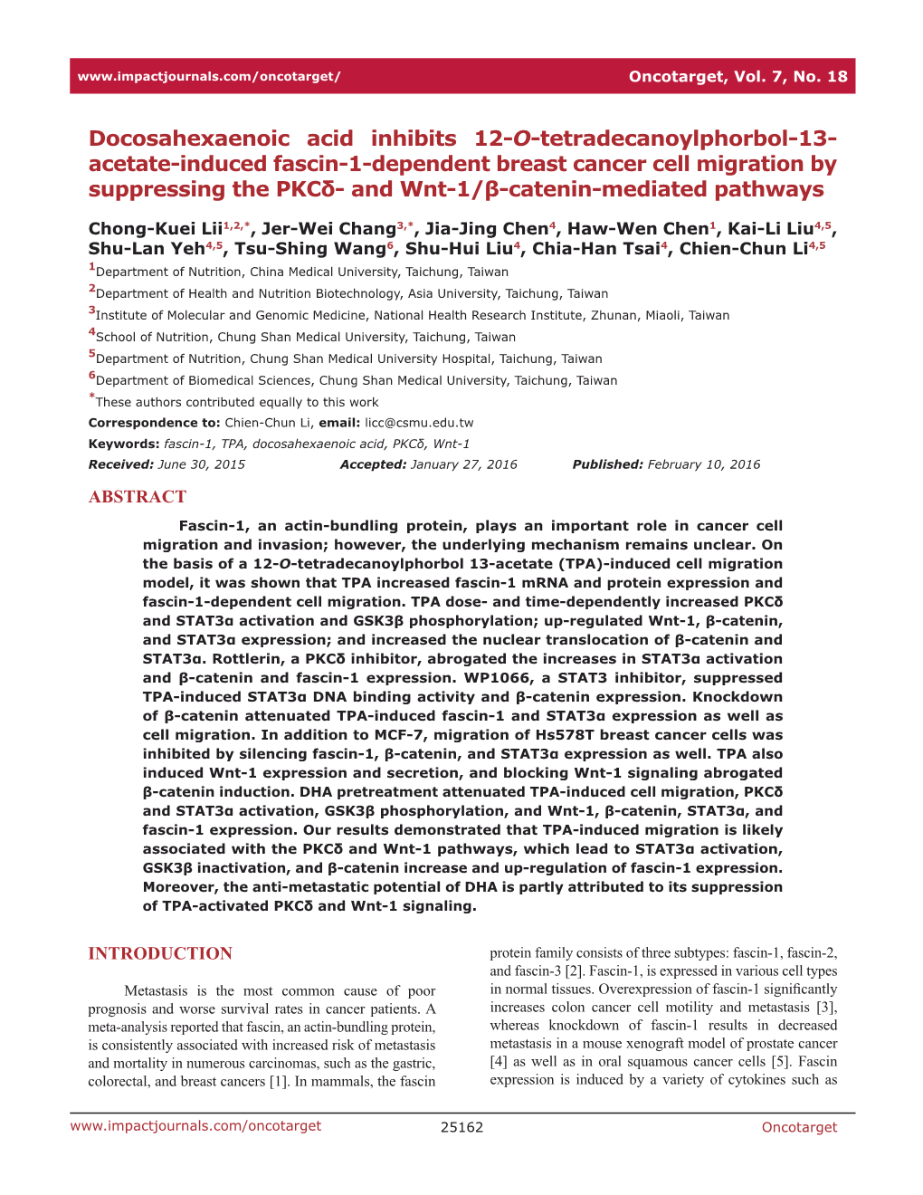 Acetate-Induced Fascin-1-Dependent Breast Cancer Cell Migration by Suppressing the Pkcδ- and Wnt-1/Β-Catenin-Mediated Pathways