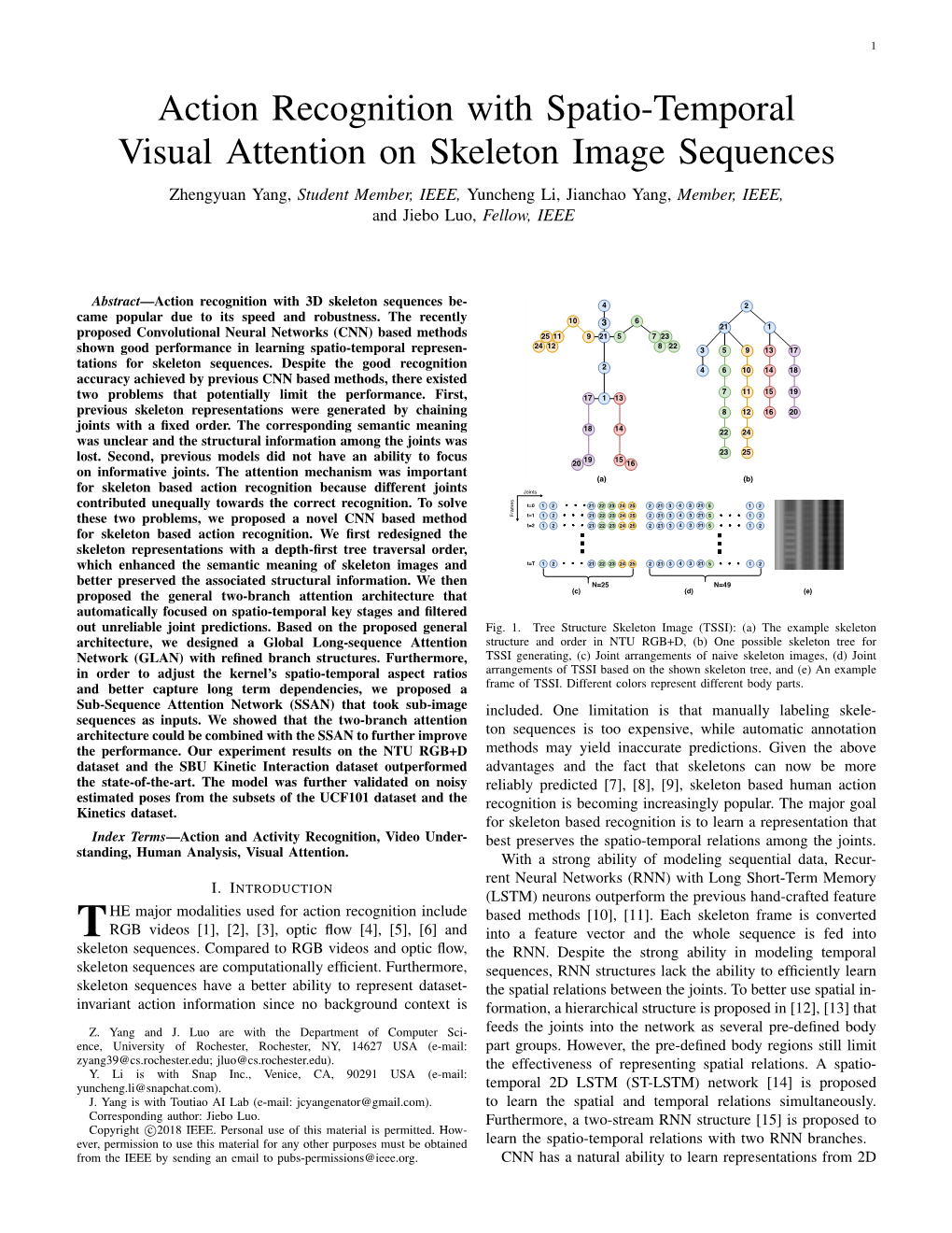 Action Recognition with Spatio-Temporal Visual Attention on Skeleton Image Sequences