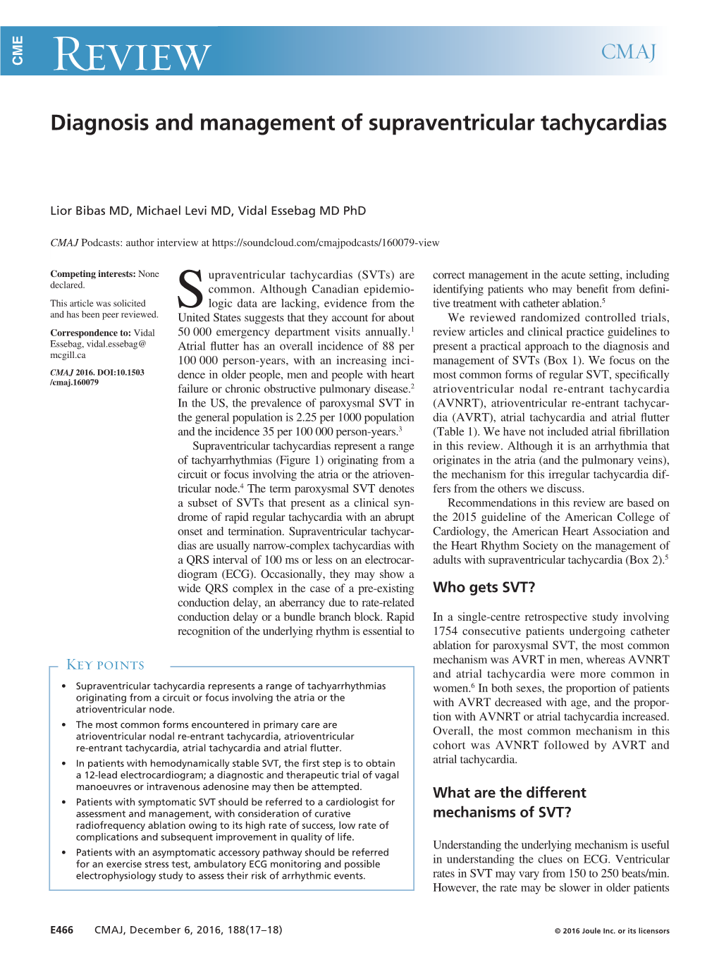 Diagnosis and Management of Supraventricular Tachycardias