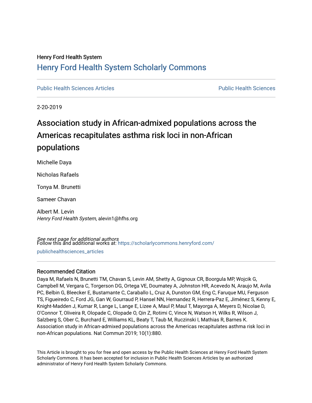 Henry Ford Health System Scholarly Commons