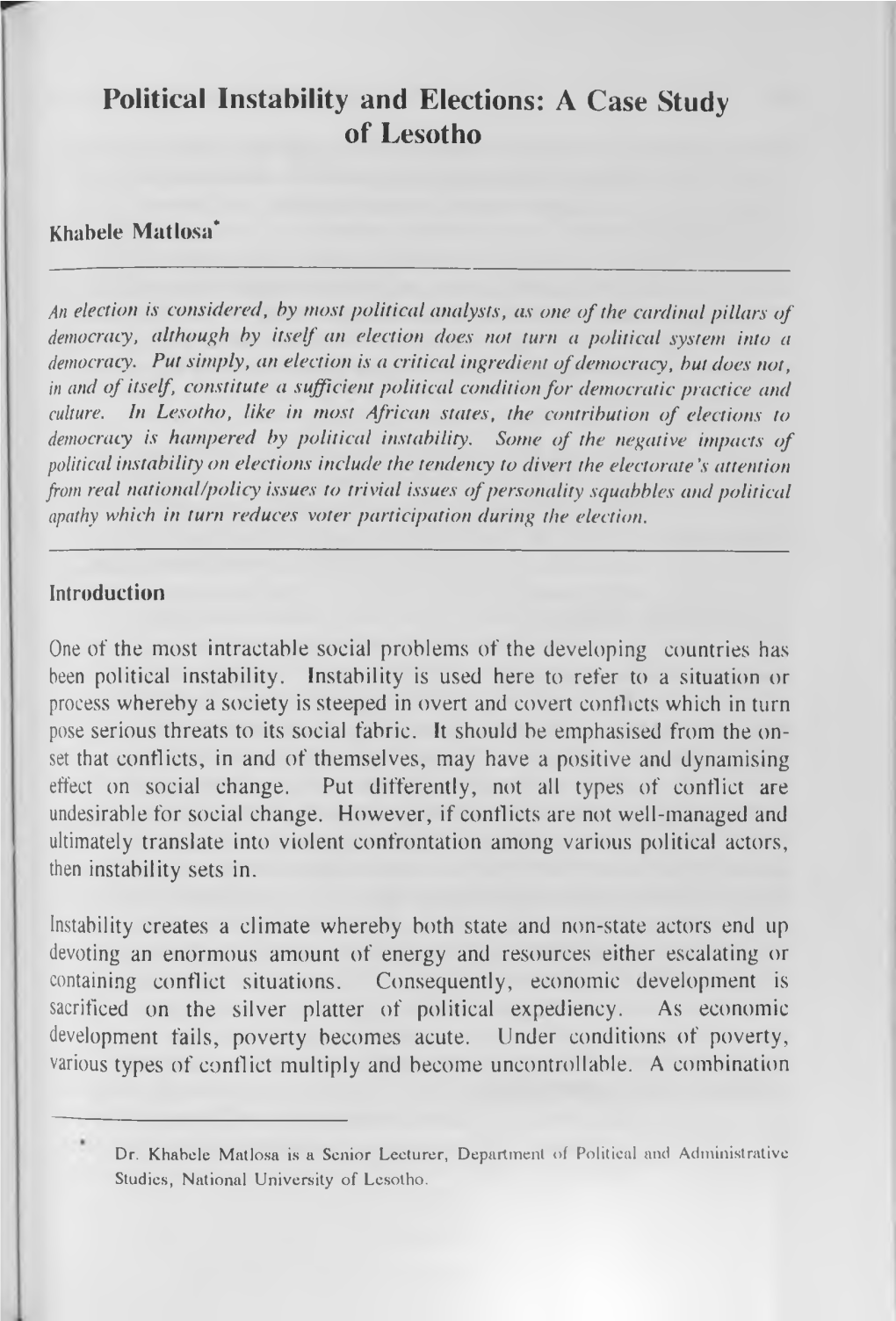 Political Instability and Elections: a Case Study of Lesotho