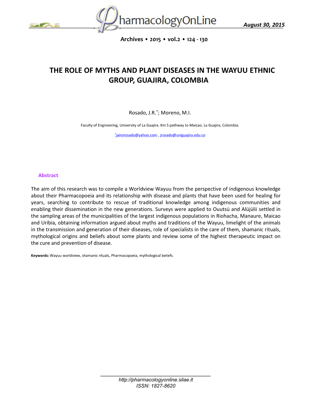 The Role of Myths and Plant Diseases in the Wayuu Ethnic Group, Guajira, Colombia
