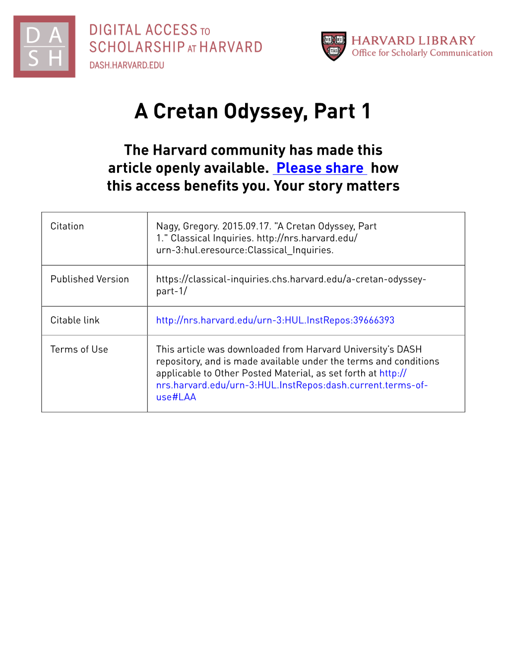 A Cretan Odyssey, Part 1