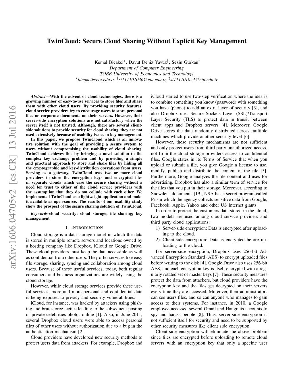 Arxiv:1606.04705V2 [Cs.CR] 13 Jul 2016 Users