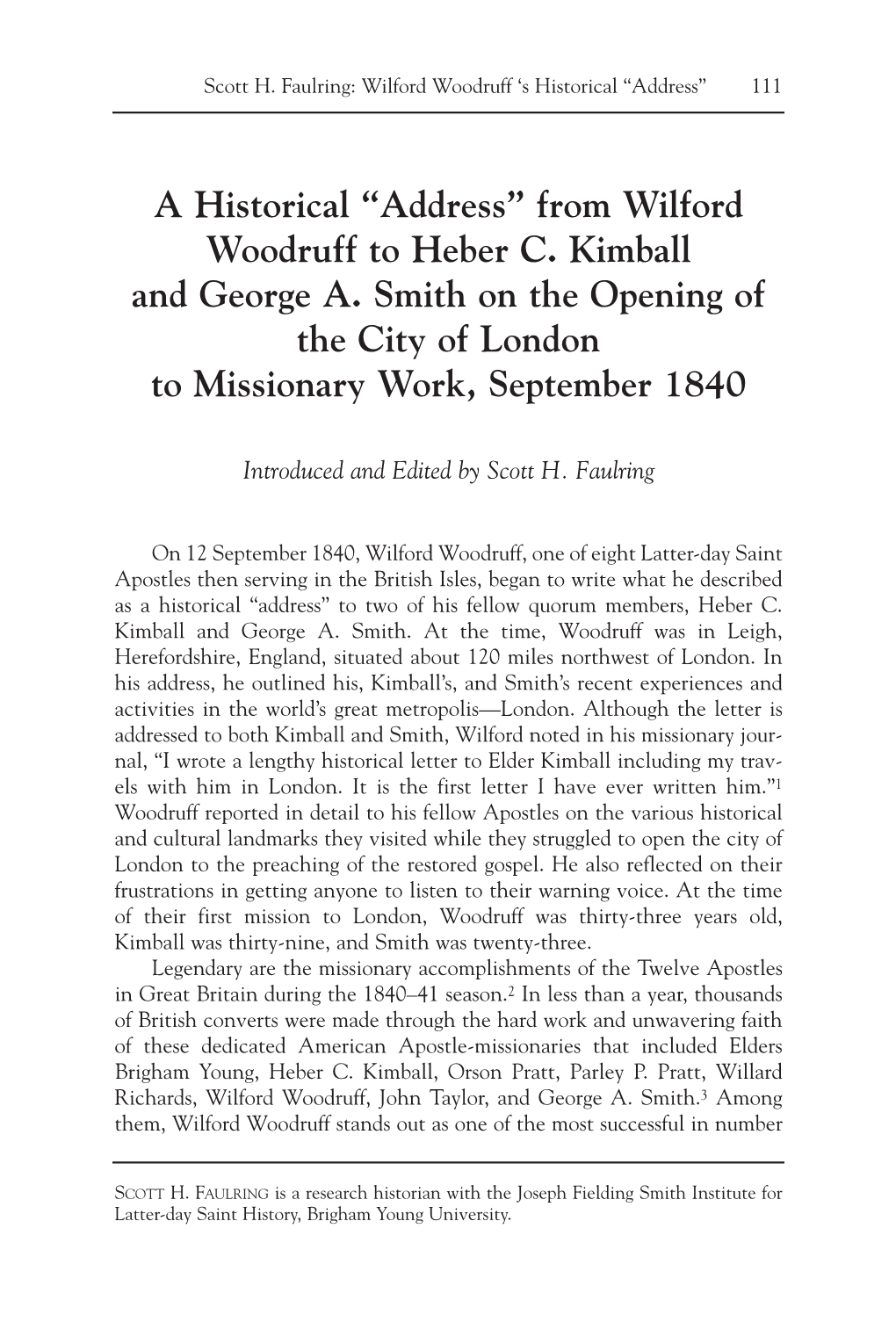 From Wilford Woodruff to Heber C. Kimball and George A. Smith on the Opening of the City of London to Missionary Work, September 1840