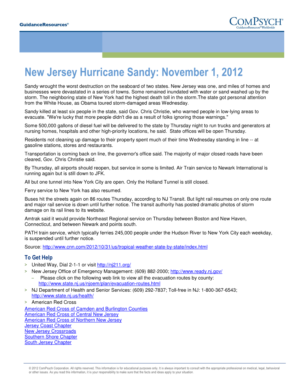 New Jersey Hurricane Sandy: November 1, 2012