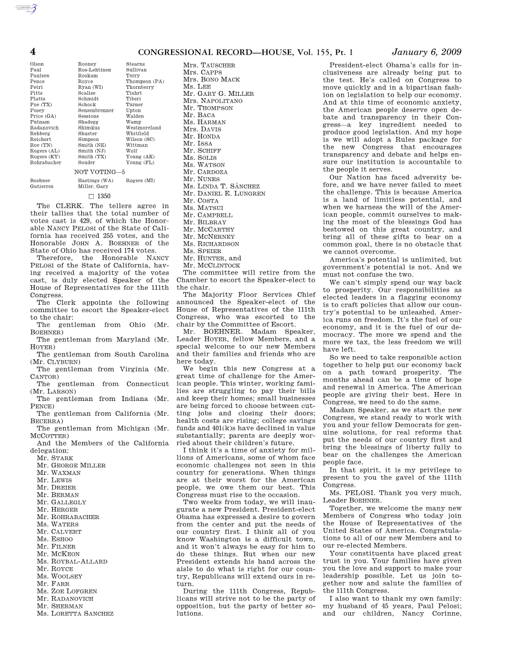 CONGRESSIONAL RECORD—HOUSE, Vol. 155, Pt. 1 January 6, 2009