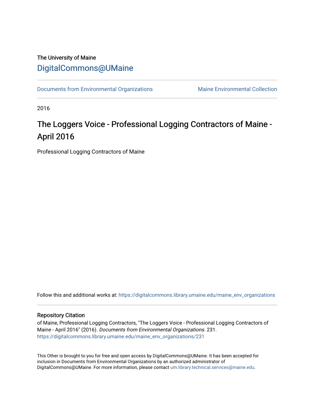 Professional Logging Contractors of Maine - April 2016