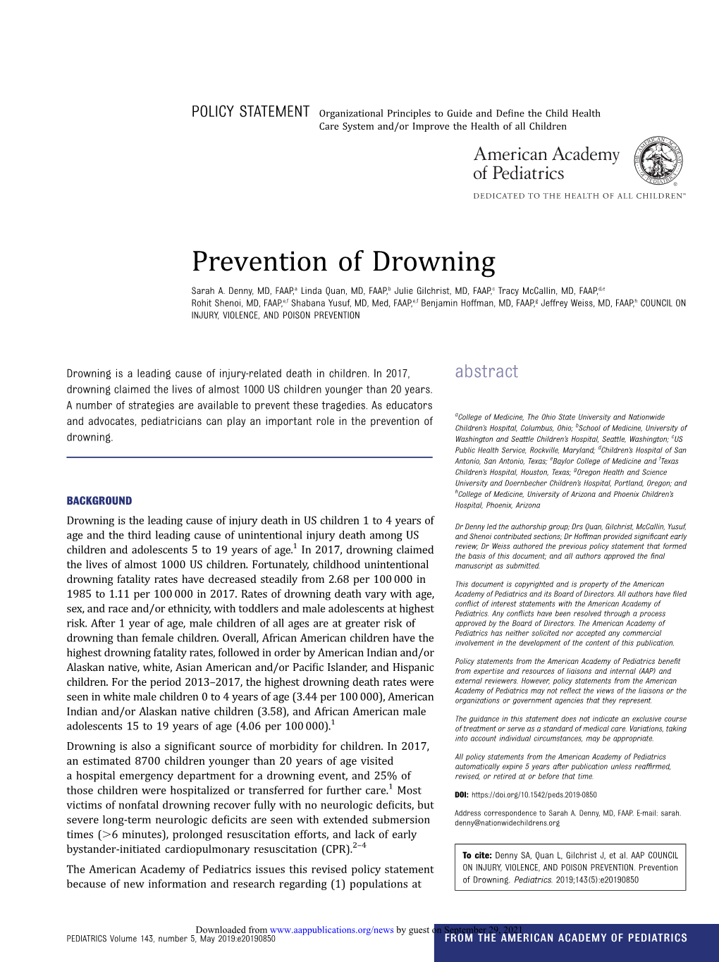 Prevention of Drowning Sarah A