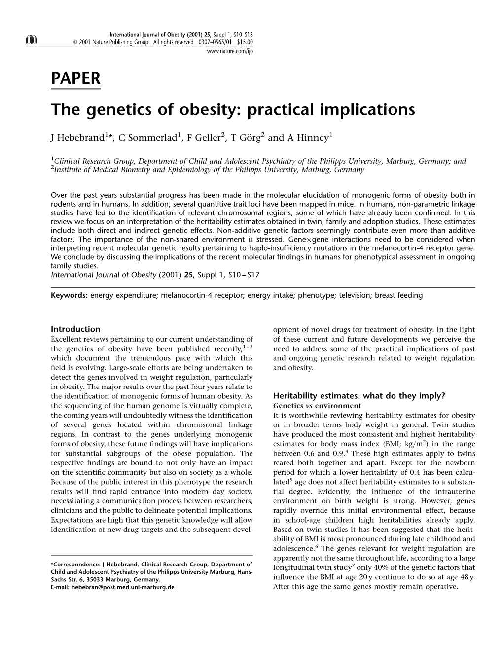 PAPER the Genetics of Obesity: Practical Implications