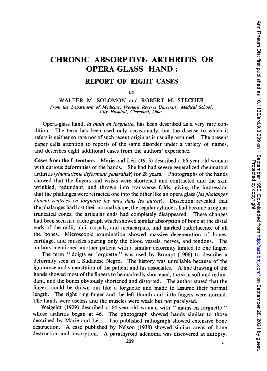 Chronic Absorptive Arthritis Or Opera-Glass Hand: Report of Eight Cases by Walter M