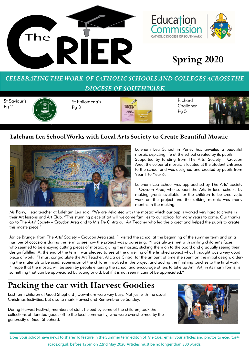 The Crier Spring 2020 Page 2 St Fidelis Raises Money for St Teresa’S Missionaries of Charity in London