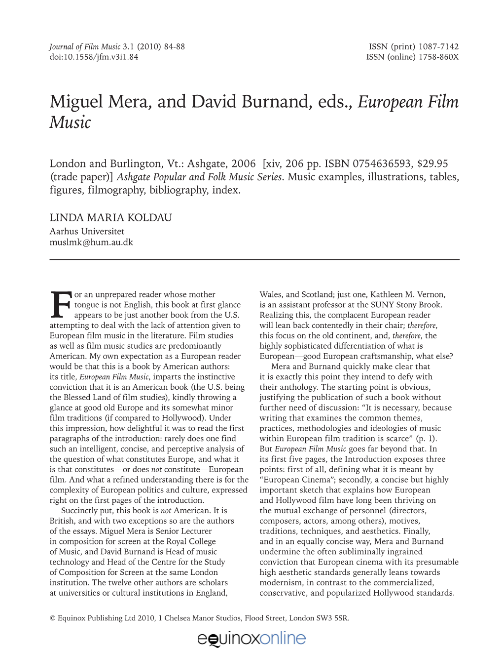 Miguel Mera, and David Burnand, Eds., European Film Music