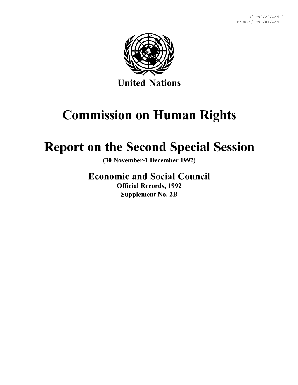 Commission on Human Rights Report on the Second Special Session