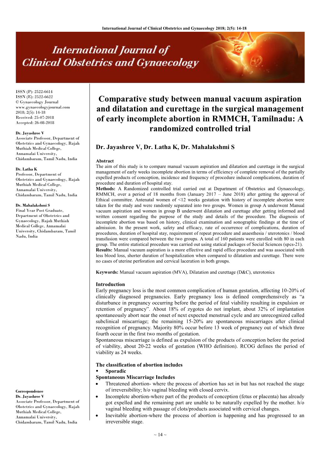 Comparative Study Between Manual Vacuum Aspiration and Dilatation