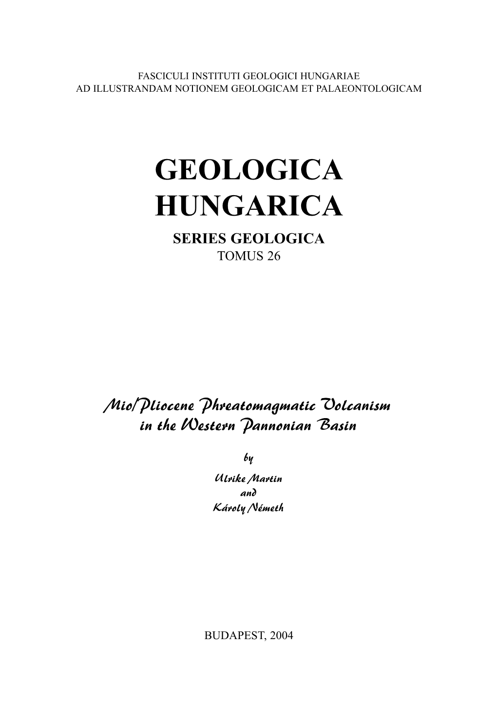 Geologica Hungarica Series Geologica Tomus 26