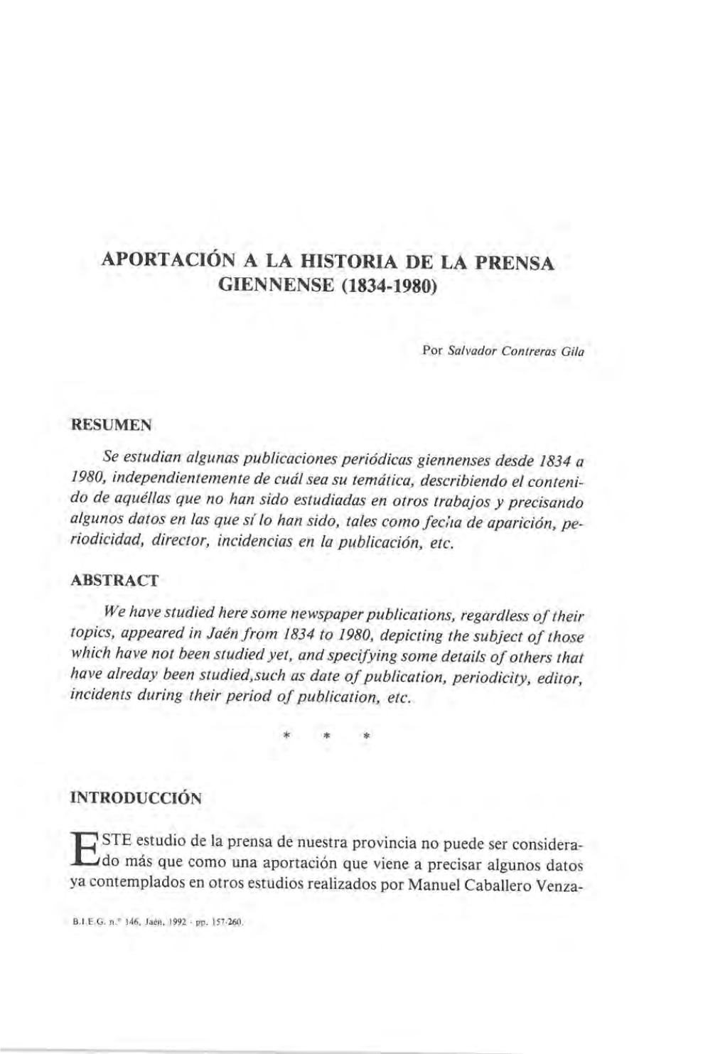 Aportación a La Historia De La Prensa Giennense (1834-1980)