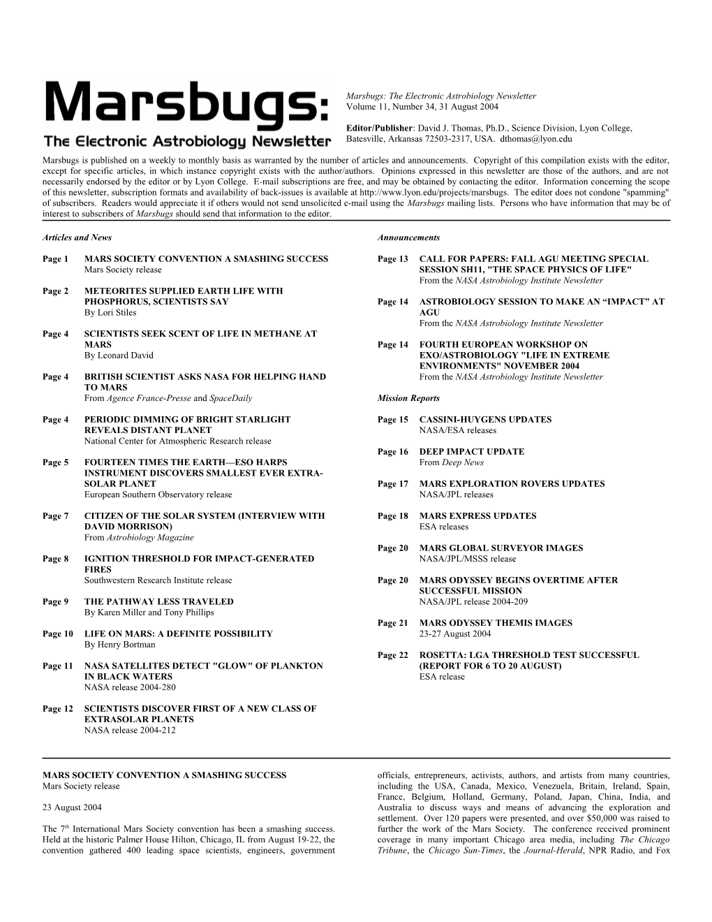 Marsbugs Vol. 11, No. 34