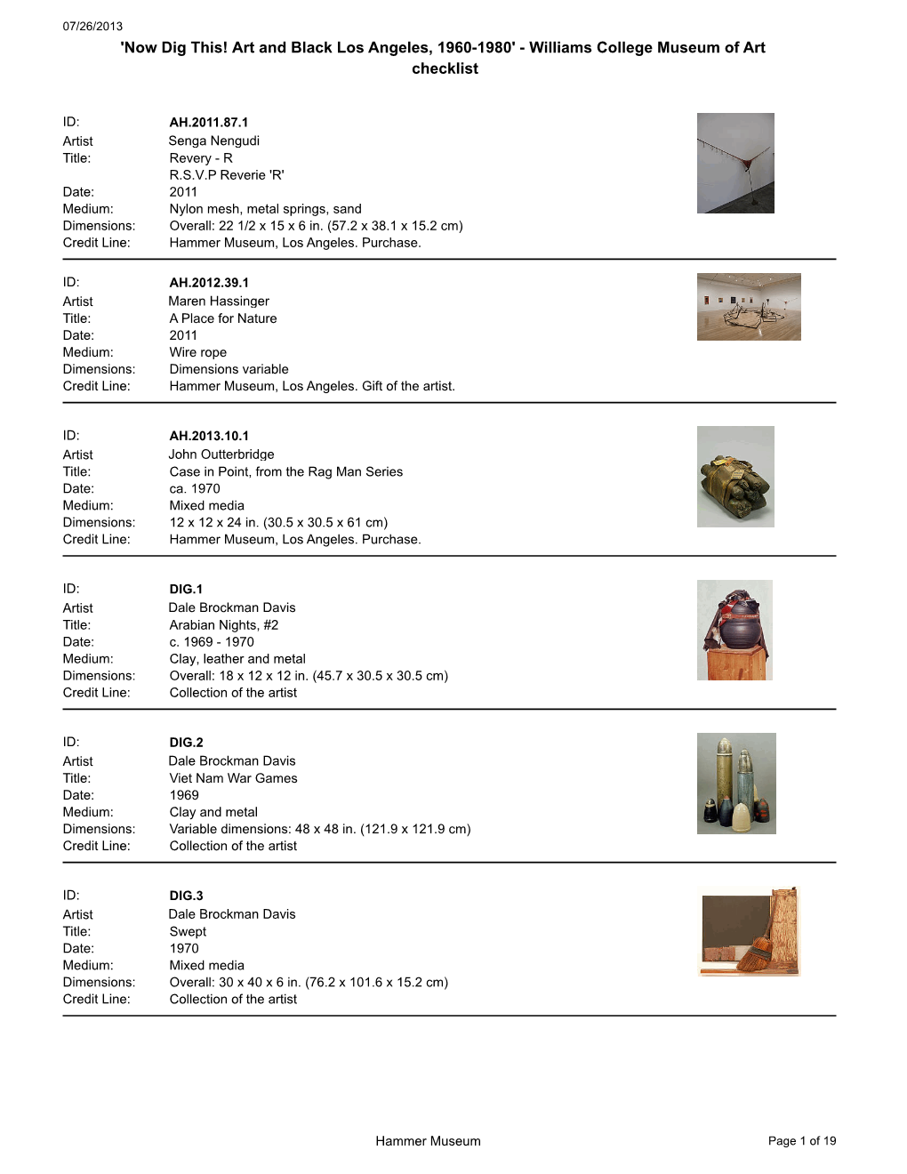 Williams College Museum of Art Checklist