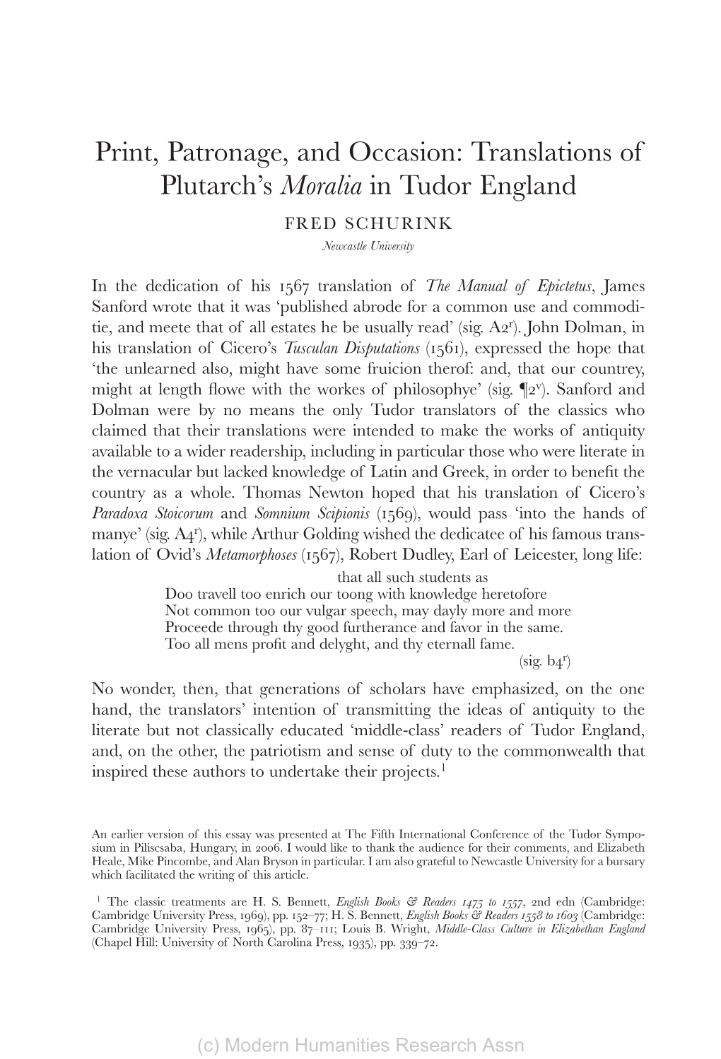 Translations of Plutarch's Moralia in Tudor England