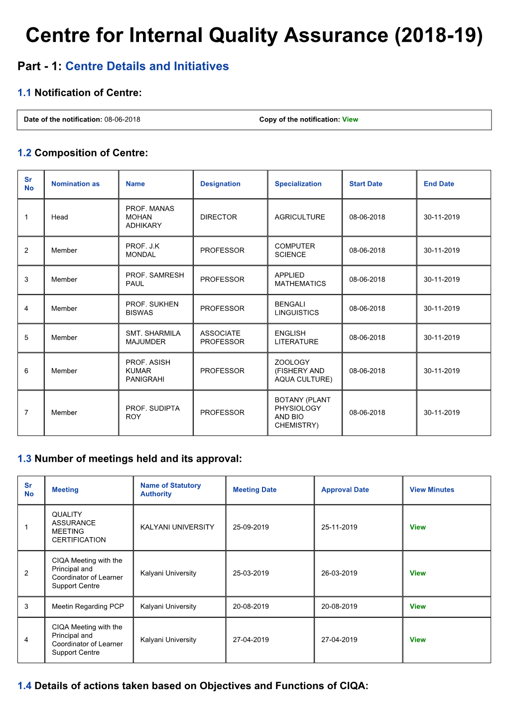 Centre for Internal Quality Assurance (2018-19)