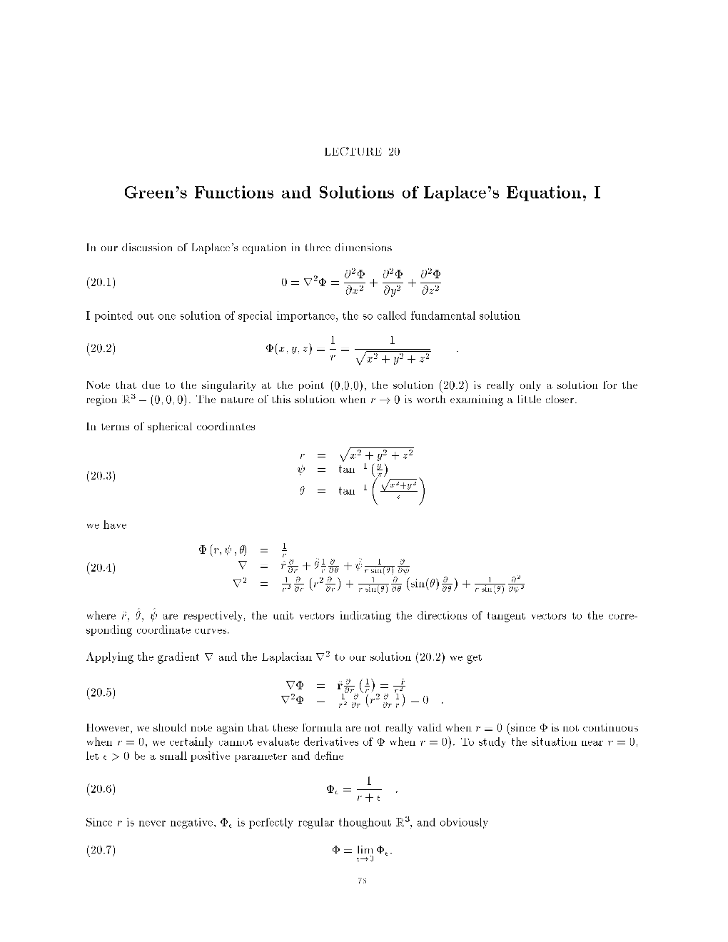 Lecture 20: Green's Functions and Solutions of Laplace's Equation, I