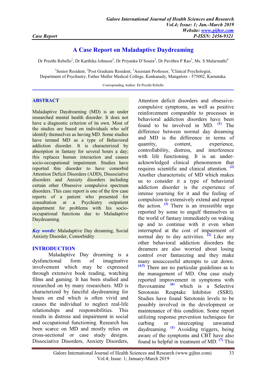 A Case Report on Maladaptive Daydreaming